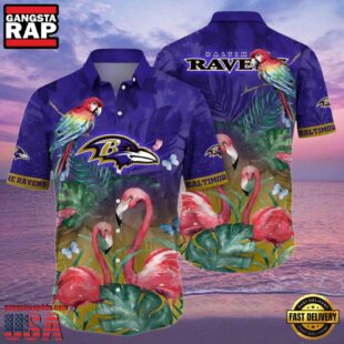 NFL Ravens Hawaiian Shirt With Pink Flamingos