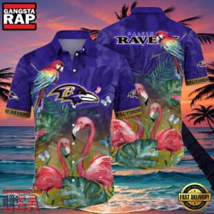 NFL Ravens Hawaiian Shirt With Pink Flamingos