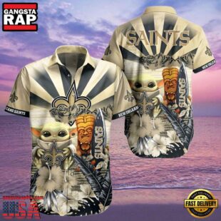 NFL Saints Hawaiian Shirt Mens Baby Yoda And Tiki Design