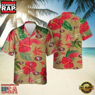 NFL San Francisco 49ers Color Hibiscus Button Up Hawaiian Shirt