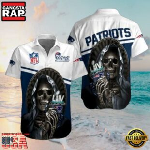 NFL Skull Helmet Champions New England Patriots Super Bowl LIV Tribute Hawaiian Shirt