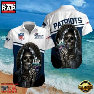 NFL Skull Helmet Champions New England Patriots Super Bowl LIV Tribute Hawaiian Shirt