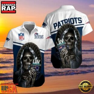 NFL Skull Helmet Champions New England Patriots Super Bowl LIV Tribute Hawaiian Shirt