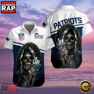 NFL Skull Helmet Champions New England Patriots Super Bowl LIV Tribute Hawaiian Shirt