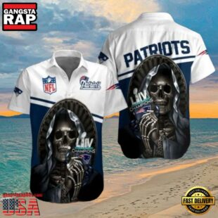 NFL Skull Helmet Champions New England Patriots Super Bowl LIV Tribute Hawaiian Shirt