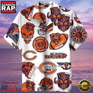 NFL Skull Pattern Chicago Bears Hawaiian Shirt Logo