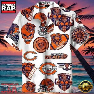 NFL Skull Pattern Chicago Bears Hawaiian Shirt Logo