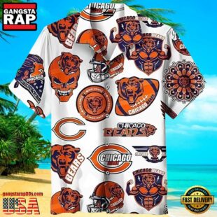 NFL Skull Pattern Chicago Bears Hawaiian Shirt Logo