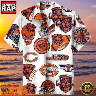 NFL Skull Pattern Chicago Bears Hawaiian Shirt Logo