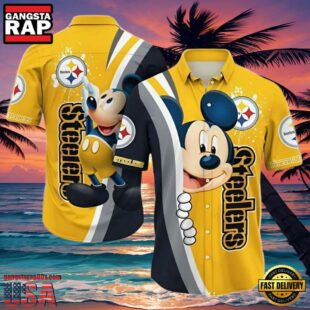 NFL Steelers Hawaii Shirt Cartoon Icon Yellow Stripe Mickey