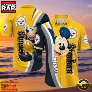 NFL Steelers Hawaii Shirt Cartoon Icon Yellow Stripe Mickey