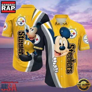 NFL Steelers Hawaii Shirt Cartoon Icon Yellow Stripe Mickey