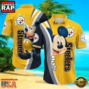 NFL Steelers Hawaii Shirt Cartoon Icon Yellow Stripe Mickey