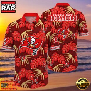 NFL Tampa Bay Buccaneers Hawaiian Shirt Red Palm Leaf