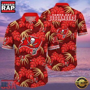 NFL Tampa Bay Buccaneers Hawaiian Shirt Red Palm Leaf