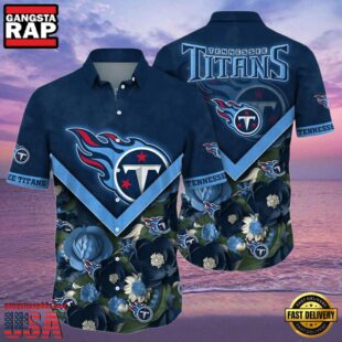 NFL Tennessee Titans Hawaiian Shirt Navy Blue Floral Paradise