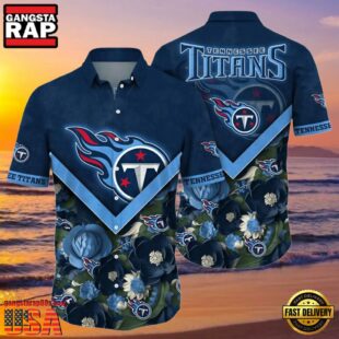 NFL Tennessee Titans Hawaiian Shirt Navy Blue Floral Paradise