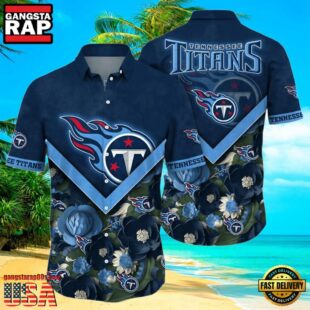 NFL Tennessee Titans Hawaiian Shirt Navy Blue Floral Paradise