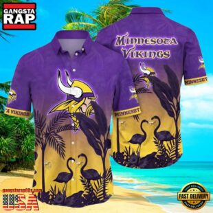 NFL Vikings Hawaii Shirt Flamingo And Flower