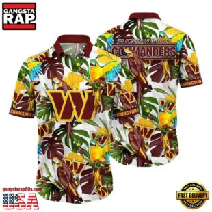 NFL Washington Commanders Parrots Tropical Flower Hawaiian Shirt