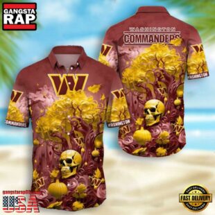 NFL Washington Commanders Skull Pumpkin Halloween Hawaiian Shirt