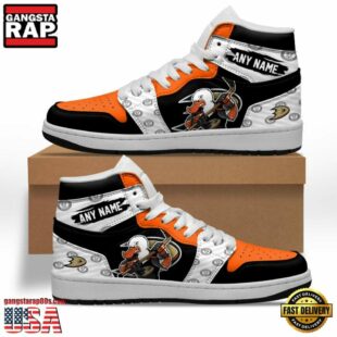 NHL Anaheim Ducks Team Mascot Design Air Jordan 1 Hightop Shoes