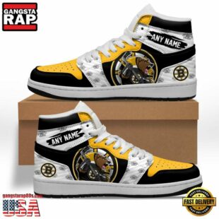 NHL Boston Bruins Team Mascot Design Air Jordan 1 Hightop Shoes