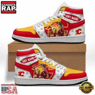 NHL Calgary Flames Team Mascot Design Air Jordan 1 Hightop Shoes