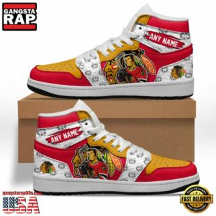 NHL Chicago Blackhawks Team Mascot Design Air Jordan 1 Hightop Shoes