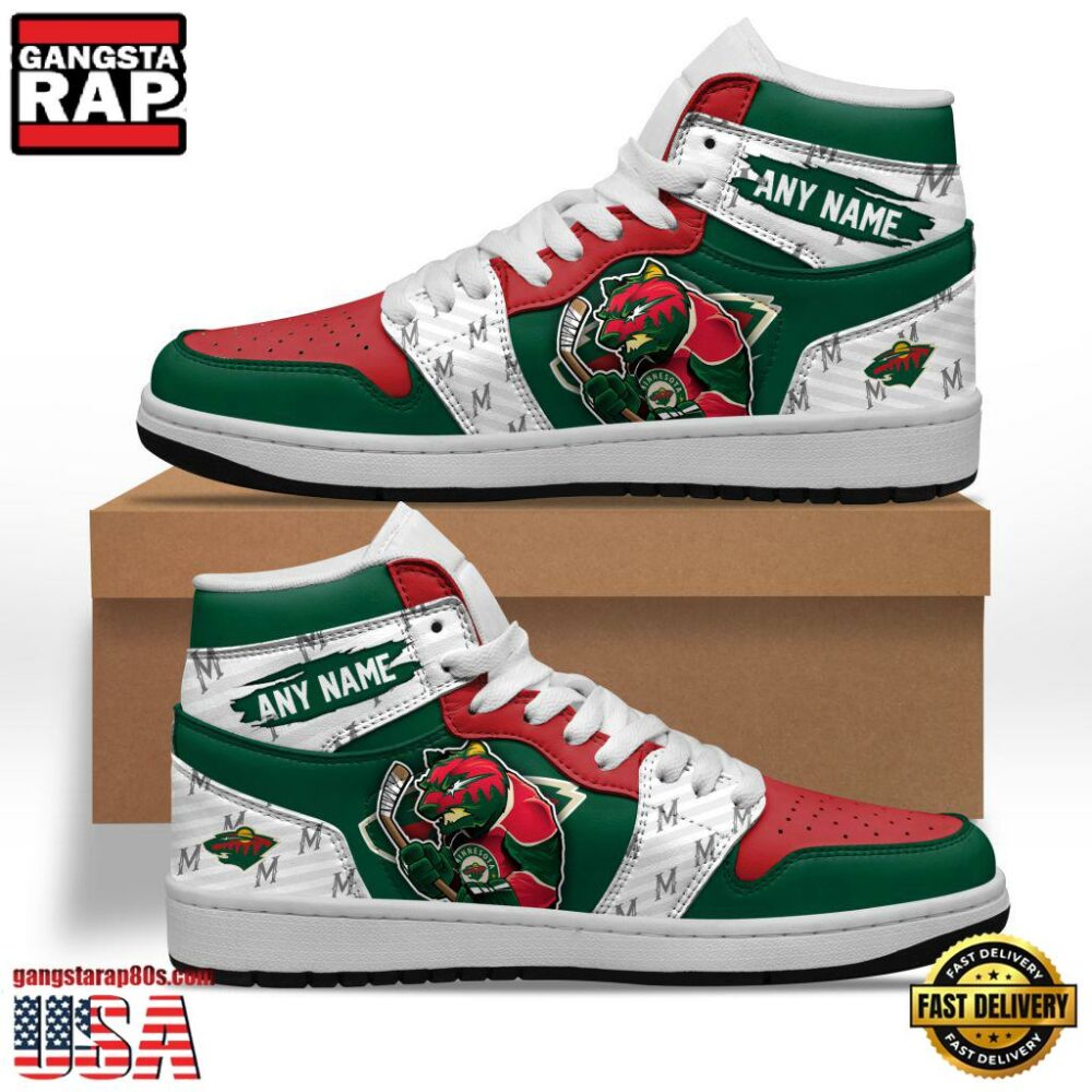 NHL Minnesota Wild Team Mascot Design Air Jordan 1 Hightop Shoes