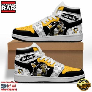 NHL Pittsburgh Penguins Team Mascot Design Air Jordan 1 Hightop Shoes