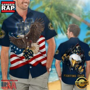 Notre Dame Fighting Irish Eagle US Flag Hawaiian Shirt