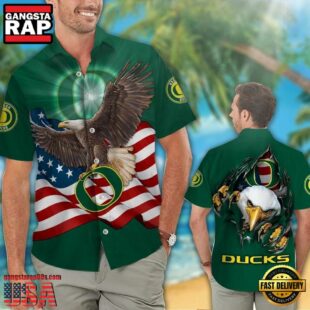 Oregon Ducks Eagle US Flag Hawaiian Shirt