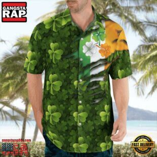 Patrick'S Day Flag And Item Green Clover Background Hawaii Shirt