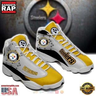 Pittsburgh Steelers NFL Yellow Grey Air Jordan 13 Shoes - Gift For Fans