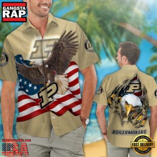 Purdue Boilermakers Eagle US Flag Hawaiian Shirt