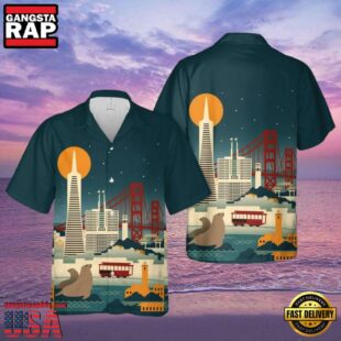 San Francisco, California, Skyline At Night Hawaiian Shirt