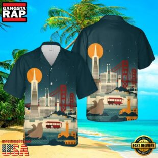 San Francisco, California, Skyline At Night Hawaiian Shirt