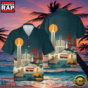 San Francisco, California, Skyline At Night Hawaiian Shirt