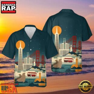 San Francisco, California, Skyline At Night Hawaiian Shirt