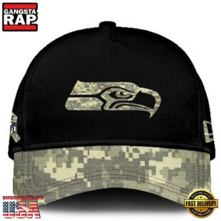 Seattle Seahawks 2024 Salute to Service Club Black Camo Cap Gift For Veteran