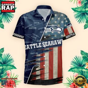 Seattle Seahawks US Flag Pattern Hawaiian Shirt