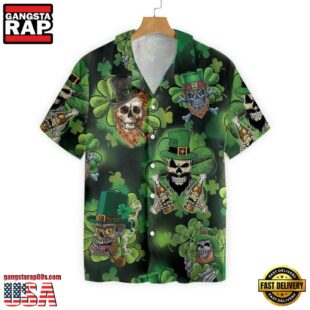 Shamrock Skull St Patricks Day Luck Of The Irish Aloha Hawaiian Shirt