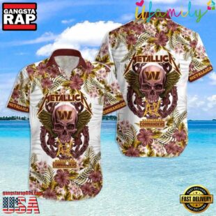 Skull And Flower Pattern Metallica Short Sleeve Aloha Shirt