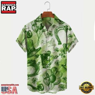 St. Patrick'S Clover Oversized Stretch Easy Care Aloha Hawaiian Shirts