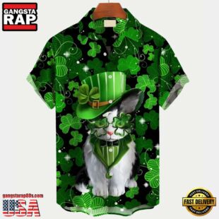 St. Patrick'S Day Cat Print Mens Hawaiian Shirt