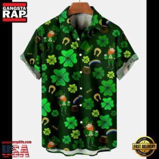 St. Patrick'S Day Clover Rainbow Casual Mens Large Hawaiian Shirt