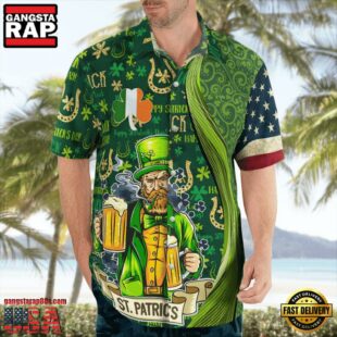 St Patrick'S Day Good Luck Shamrock Drinking Man Hawaii Shirt