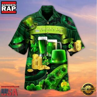 St Patrick'S Day Shamrock Flag Print Mens Hawaiian Shirt