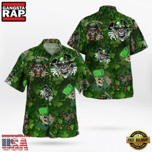 St. Patrick'S Day Skulls Skeletons With Green Hat And Four Leaf Vlover Hawaii Shirt